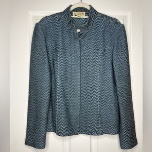 St. John Collection Blue & Black Herringbone Knit Blazer | Size 14 | Made USA